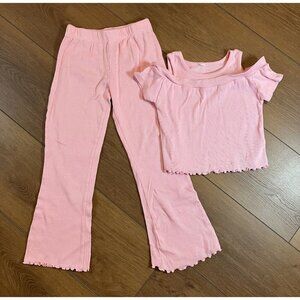 Sweet Butterfly Girls Pink Ribbed Cold Shoulder Top & Pants Bottoms Sz M (10/12)